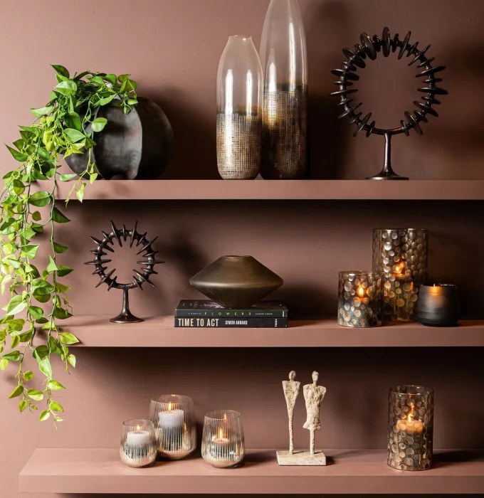 PTMD Theelicht Bridgid Bruin glas met stippen XS