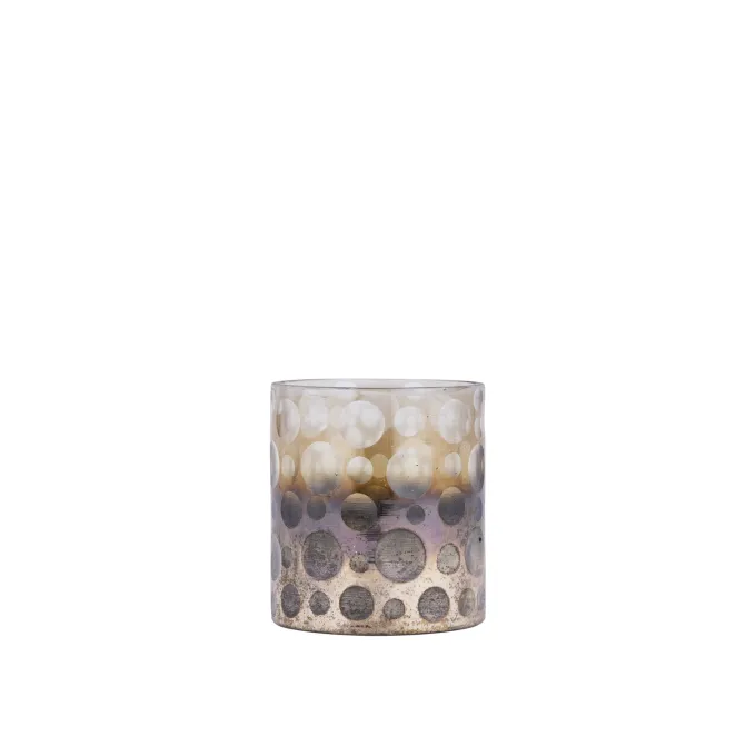 PTMD Theelicht Bridgid Bruin glas met stippen XS