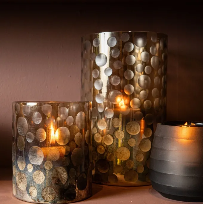 PTMD Theelicht Bridgid Bruin glas met stippen XS