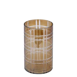 PTMD Theelicht Divit Donkerbruin glas met strepen M