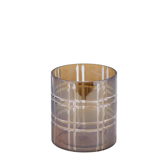 PTMD Theelicht Divit Donkerbruin glas met strepen S