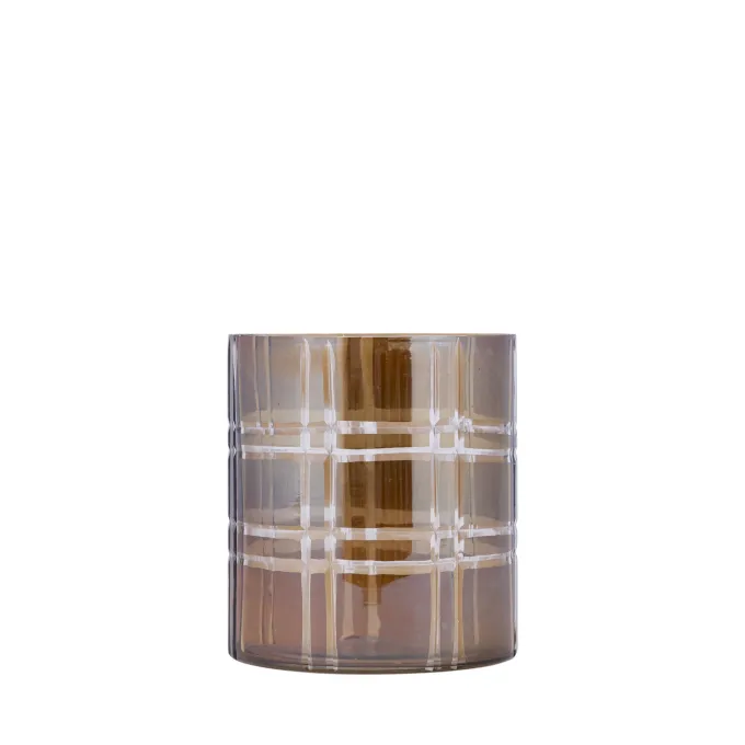 PTMD Theelicht Divit Donkerbruin glas met strepen S