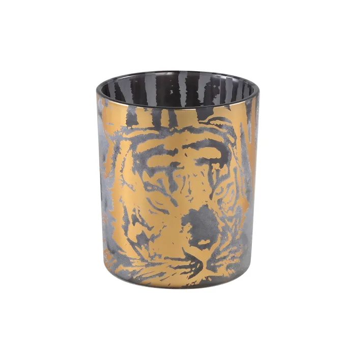 PTMD Theelicht Tigg Goud tijger patroon - 9.0 x 9.0 x 10.0 cm