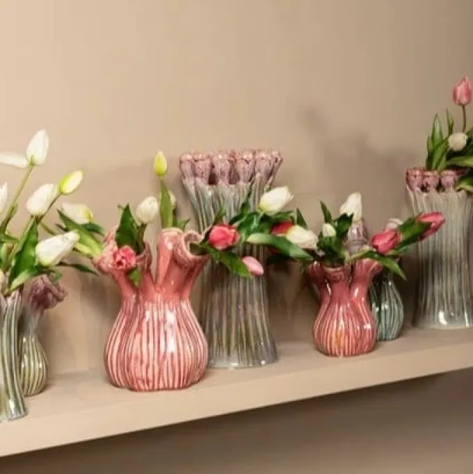 PTMD Vaas Annmarie Light Pink ceramic flower shape tubes L