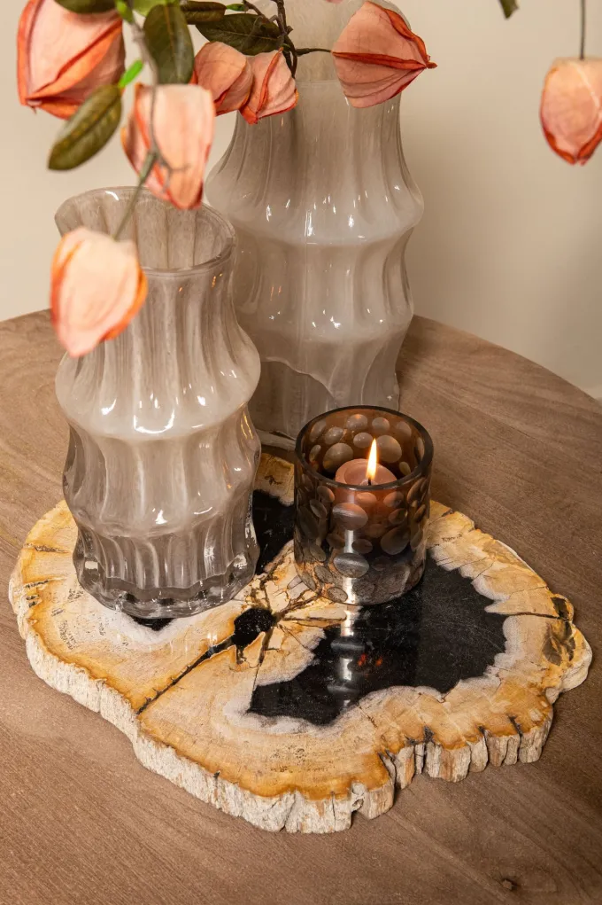 PTMD Vaas Anvi Creme glas hoekig rond L