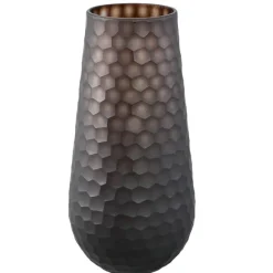 PTMD Vaas Eboney Bruin rond glas cirkel patroon hoog L