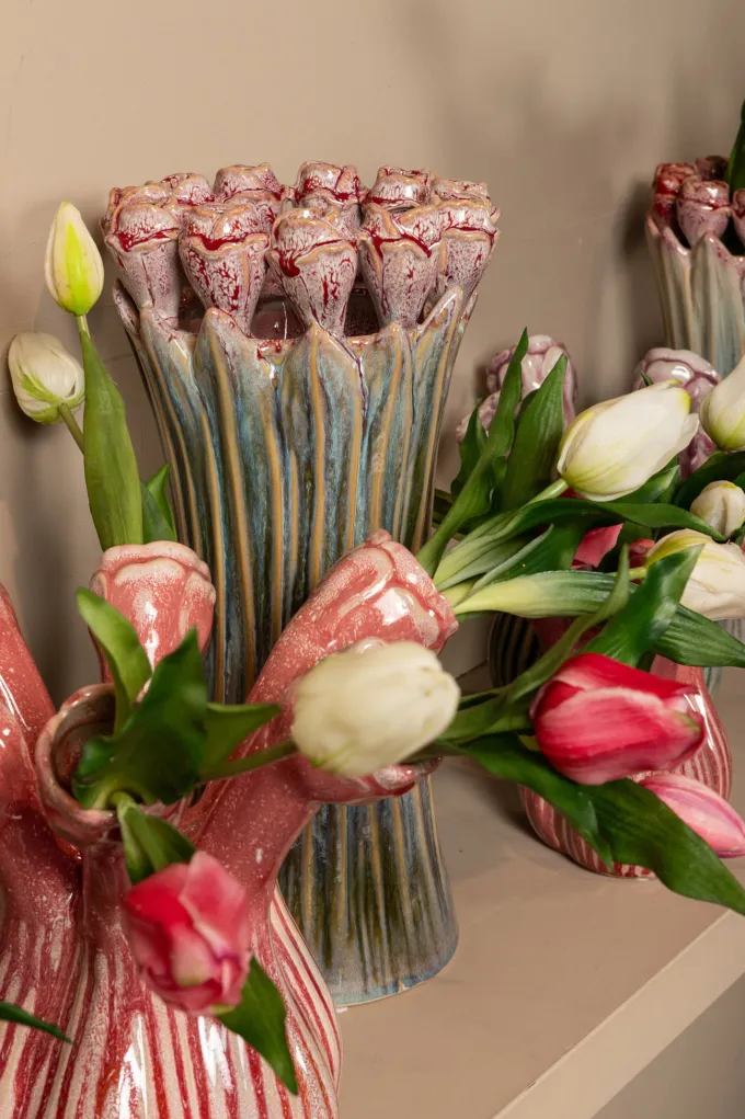 PTMD Vaas Tulips Mint Green ceramic tulip shaped M