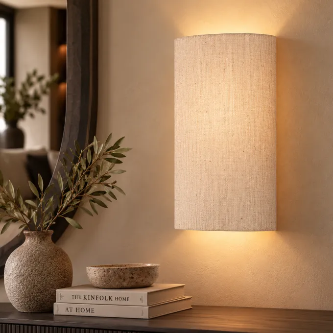 PTMD Wandlamp Devi Naturel linnen rechhoekig hoog