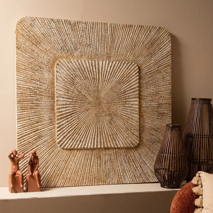 PTMD Wandornament Dishita Crème vierkant mdf S