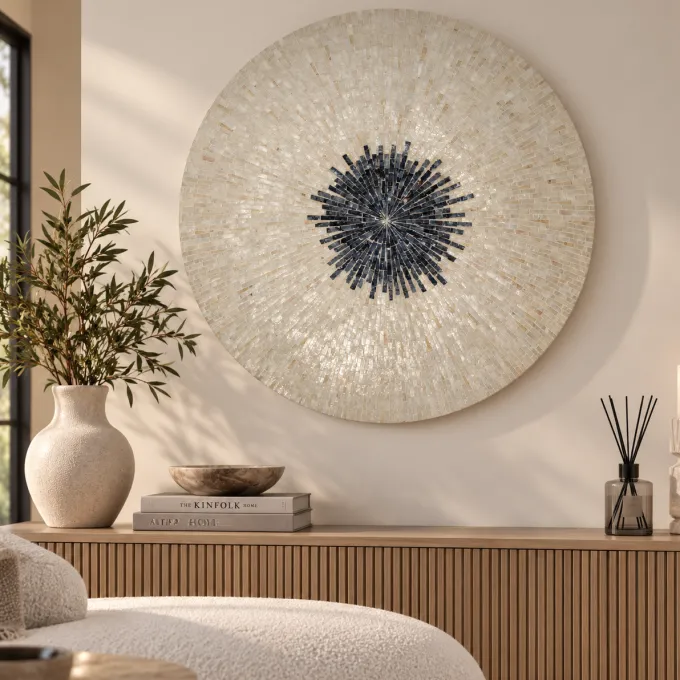 PTMD Wandornament Vojtech Wit rond bamboo M