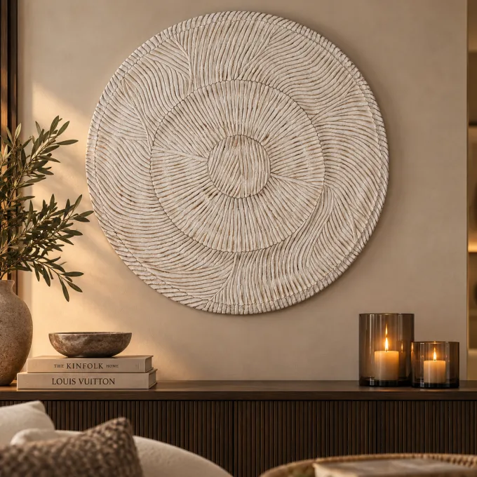 PTMD Wandornament Zoelle Offwhite MDF carved M - Ø 90 cm