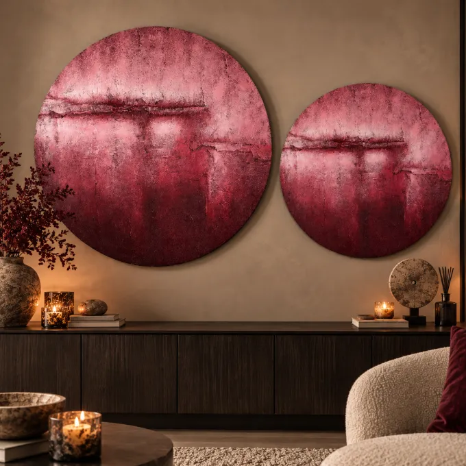 PTMD Wandpaneel Cobey Burgundy handgeschilderd canvas L - Ø 120 cm