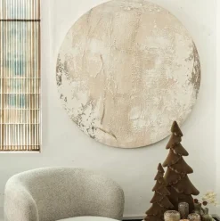 PTMD Wandpaneel Moti Creme canvas structuur rond S
