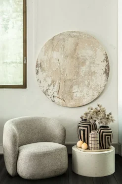 PTMD Wandpaneel Moti Creme canvas structuur rond S