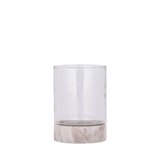 PTMD Windlicht Keylan marmeren voet met glas S laag