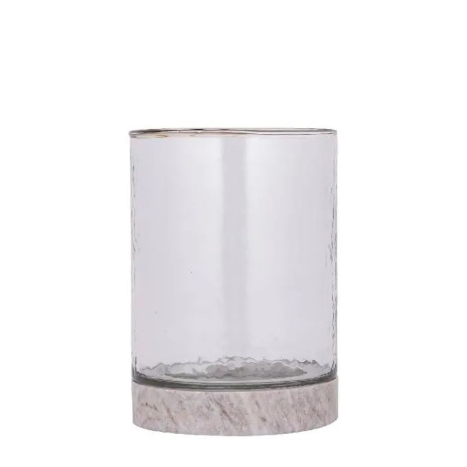 PTMD Windlicht Keylan marmeren voet met glas L