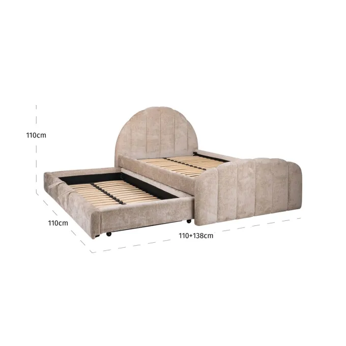 Richmond Interiors Bed Pixie clay chenille 120x200 met uitschuifbed