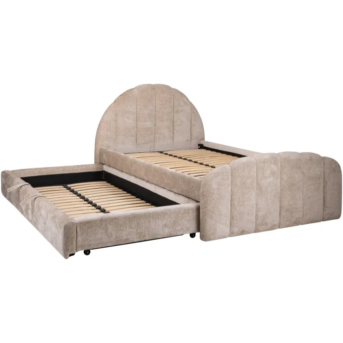 Richmond Interiors Bed Pixie clay chenille 120x200 met uitschuifbed