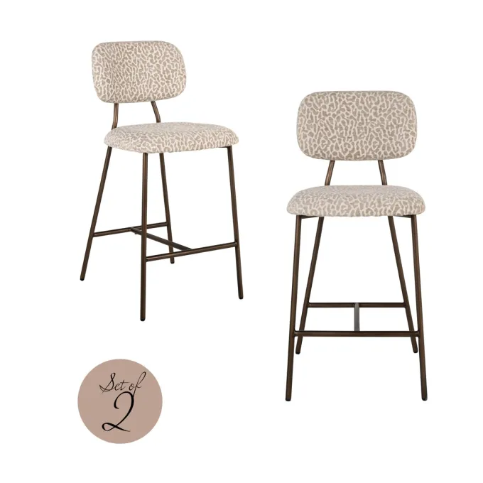 Richmond Interiors Counterstoel Xenia beige leopard fire retardant (Set of 2)