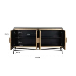 Richmond Interiors Dressoir Ironville 4-deuren - Goud met Zwart Marmer