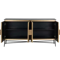 Richmond Interiors Dressoir Ironville 4-deuren - Goud met Zwart Marmer