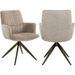 Richmond Interiors Eetkamerstoel Chase creme blockweave draaistoel