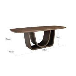 Richmond Interiors Eettafel Windsor walnut 230 brass onderstel