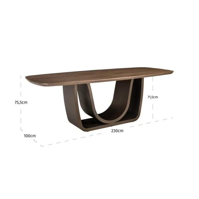 Richmond Interiors Eettafel Windsor walnut 230 brass onderstel