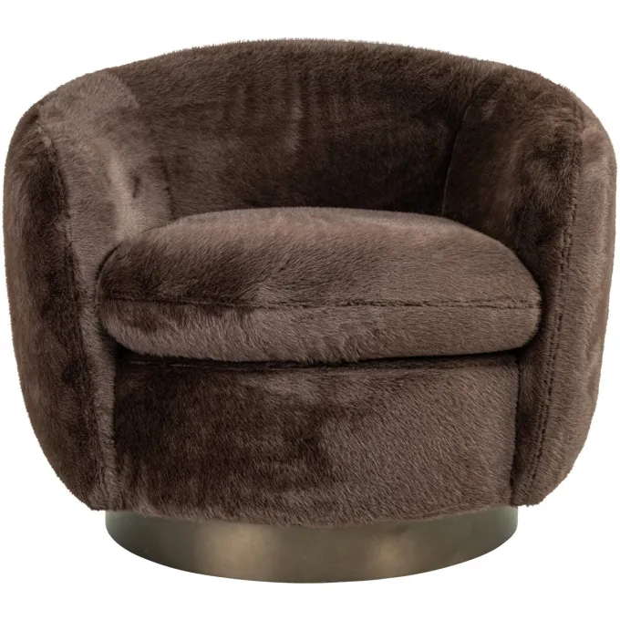 Richmond Interiors Lounge stoel Colmar chocolade fluffy draaistoel