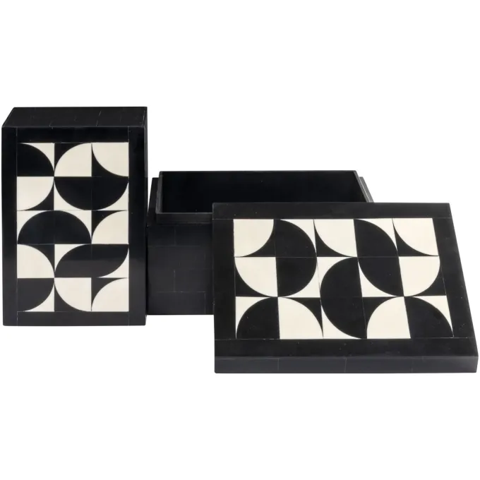Richmond Interiors Opbergdoos Rae zwart/wit - Set van 2