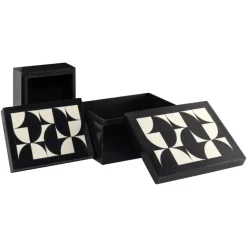 Richmond Interiors Opbergdoos Rae zwart/wit - Set van 2