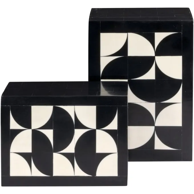 Richmond Interiors Opbergdoos Rae zwart/wit - Set van 2
