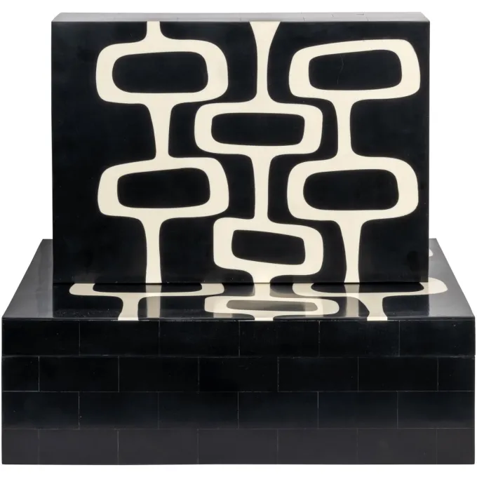Richmond Interiors Opbergdoos Lux zwart/wit - Set van 2
