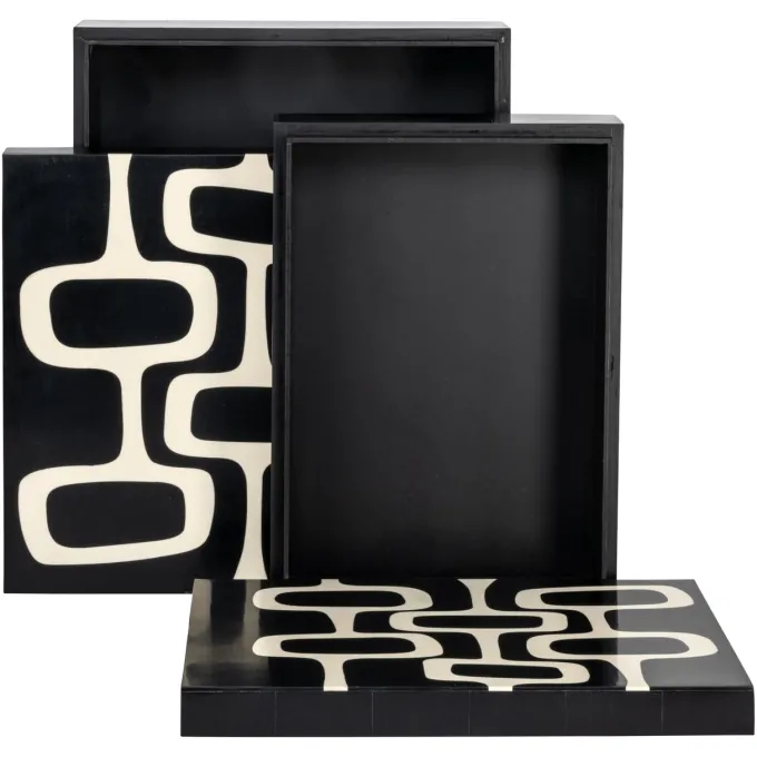 Richmond Interiors Opbergdoos Lux zwart/wit - Set van 2