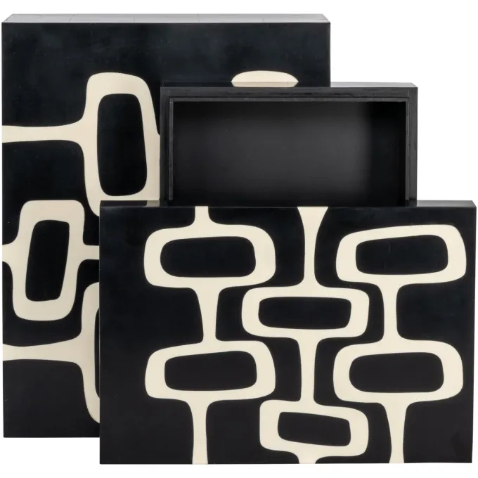 Richmond Interiors Opbergdoos Lux zwart/wit - Set van 2