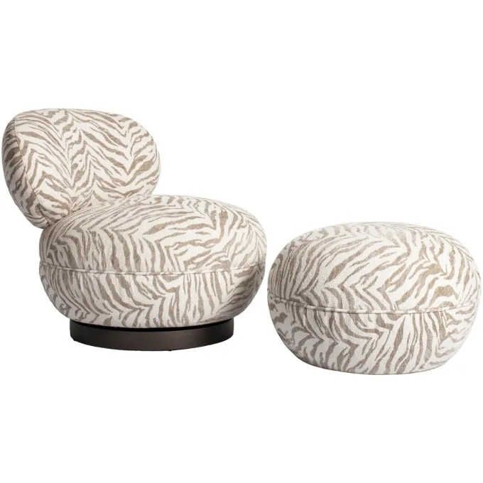 Richmond Interiors Poef & Voetenbank Jace beige tijger Ø 64 cm