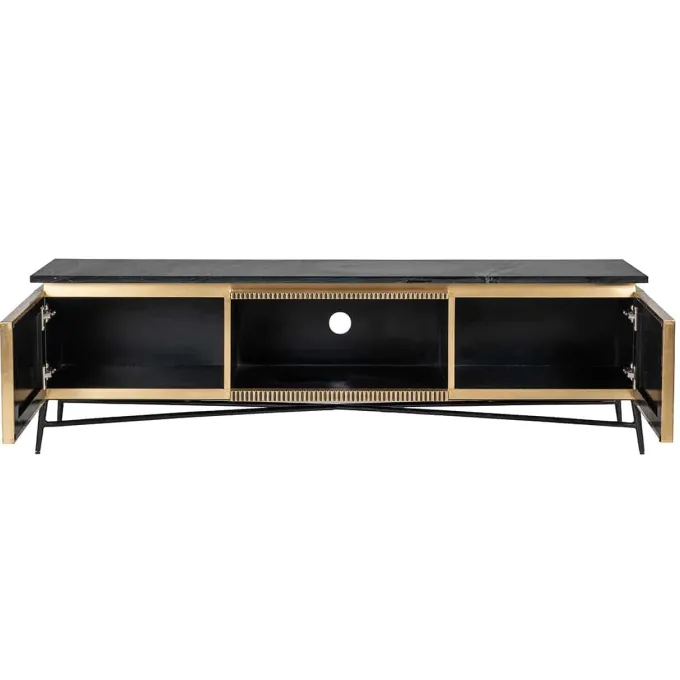 Richmond Interiors TV-Dressoir Ironville 2-deuren in Antiek Messing en Zwart Marmer