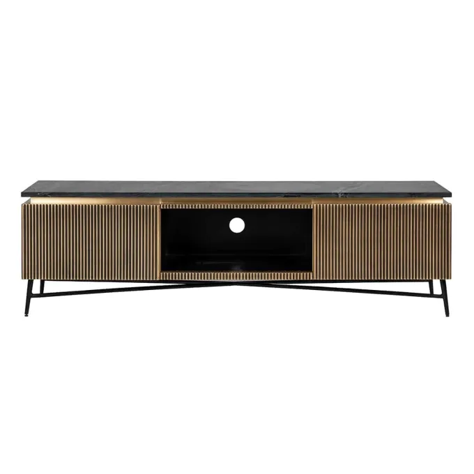 Richmond Interiors TV-Dressoir Ironville 2-deuren in Antiek Messing en Zwart Marmer