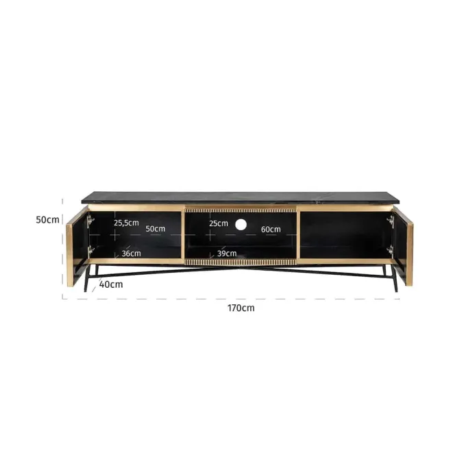 Richmond Interiors TV-Dressoir Ironville 2-deuren in Antiek Messing en Zwart Marmer