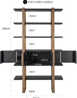 Richmond Interiors Wandkast Cambon 4-deuren 4-planken (Dark coffee)