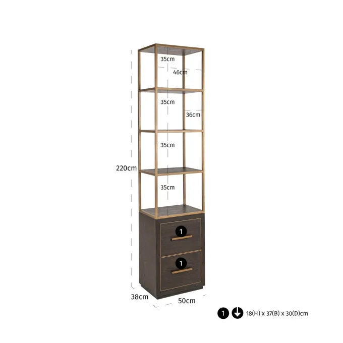 Richmond Interiors Wandkast Carter brown small 2-drawers