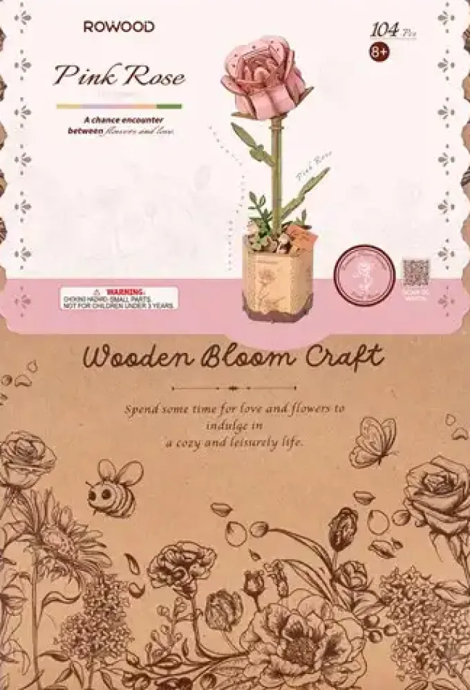 Robotime Houten Bouwpakket Pink Rose
