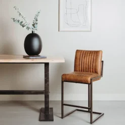Tower Living Barkruk Ferro - Cognac, donkerbruin, groen en antraciet