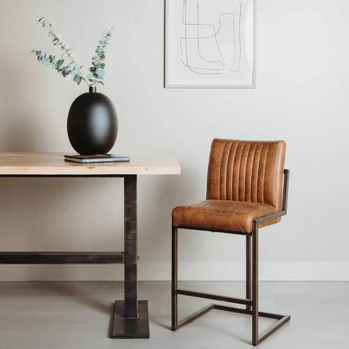 Tower Living Barkruk Ferro - Cognac, donkerbruin, groen en antraciet