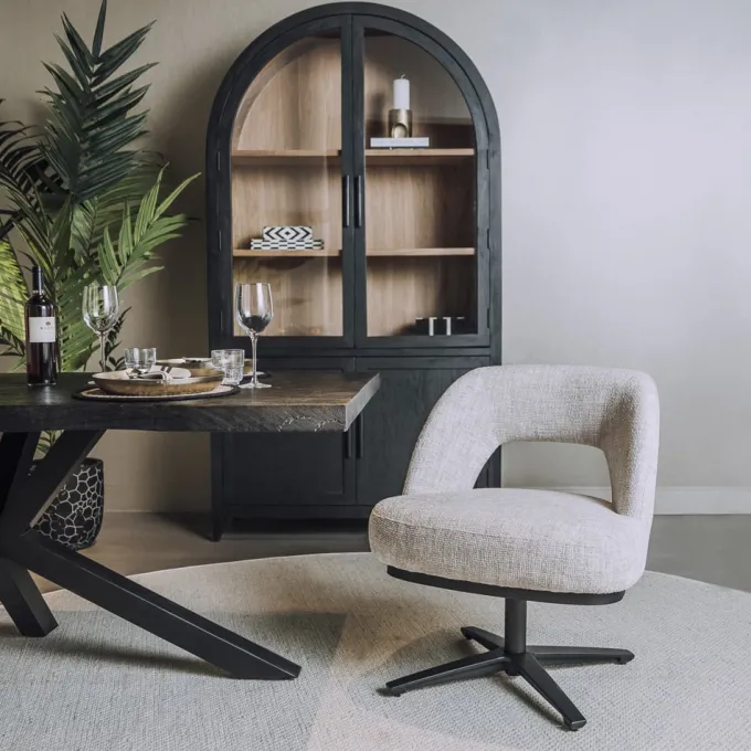 Tower Living Caldes Lounge Stoel - fabric TED 24 off white (draaibaar)