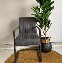 Tower Living Eetkamerstoel Ferro met armleuning - Cognac, donkerbruin, antraciet en groen