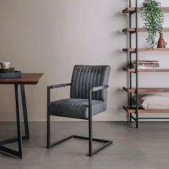 Tower Living Eetkamerstoel Ferro met armleuning - Cognac, donkerbruin, antraciet en groen