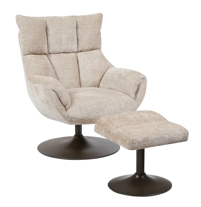 Tower Living Force Fauteuil met hocker - Cremona 14 beige (draaibaar)