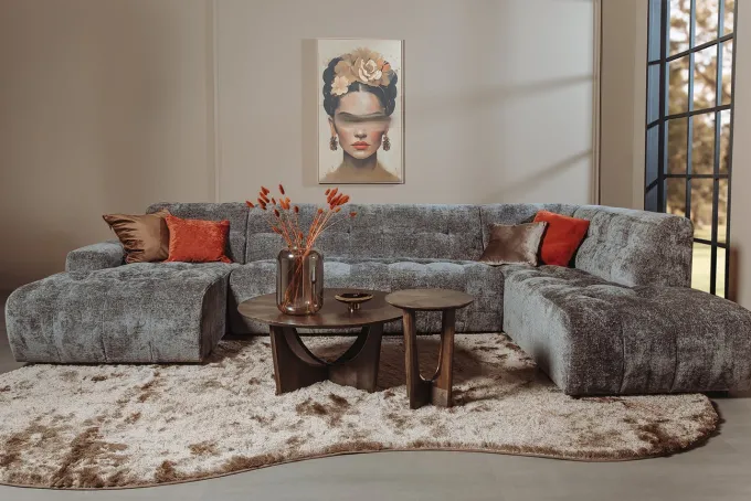 Tower Living Memphis Chaise Longue – 3 zits - Ottoman Rechts - Haga 16 charcoal