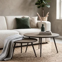 Tower Living Set van 2 bijzettafels Rolo – gerecycled teak greywash